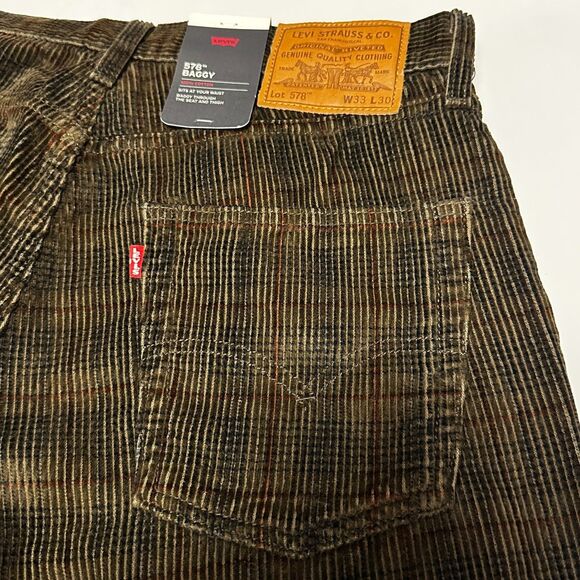 NWT Levi's 578 Baggy Corduroy Jeans Ennis Plaid Brown Size 33x30 (34X28) $98 - Picture 6 of 14